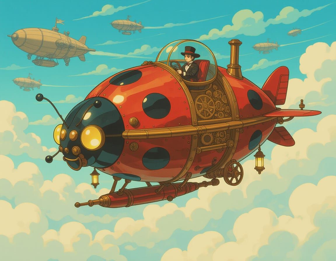 Steampunk Ladybug Dirigible in Utopian Sky