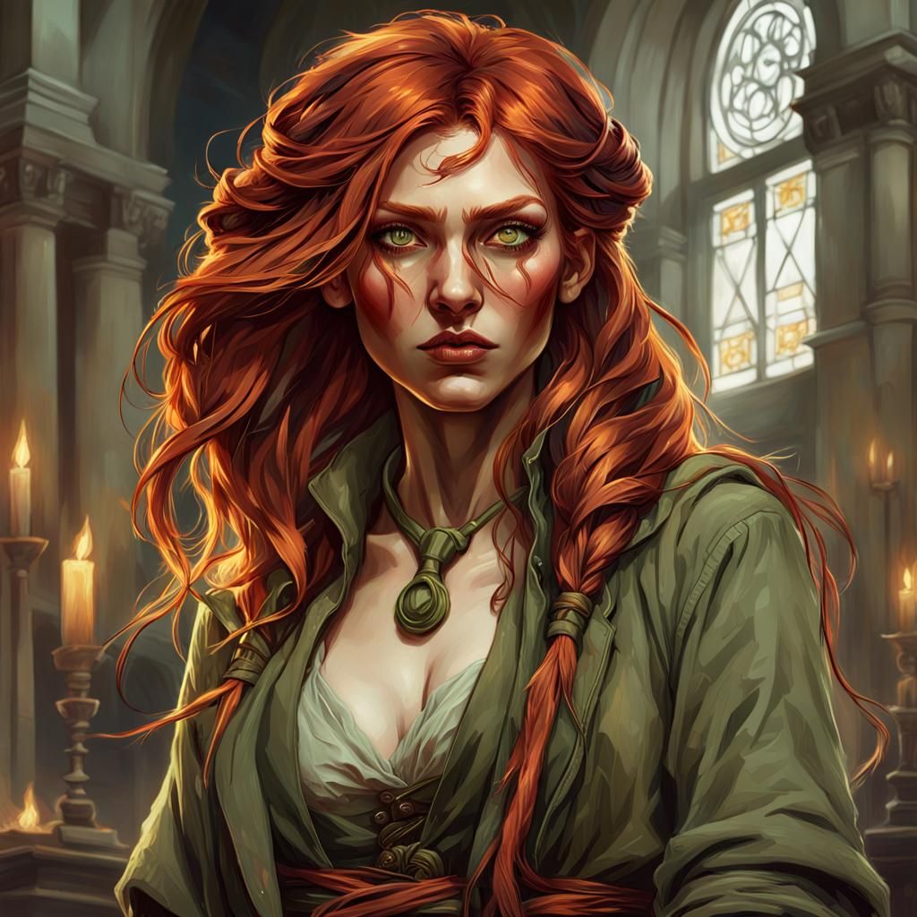 Red-Haired Woman Portrait in Art Nouveau Style