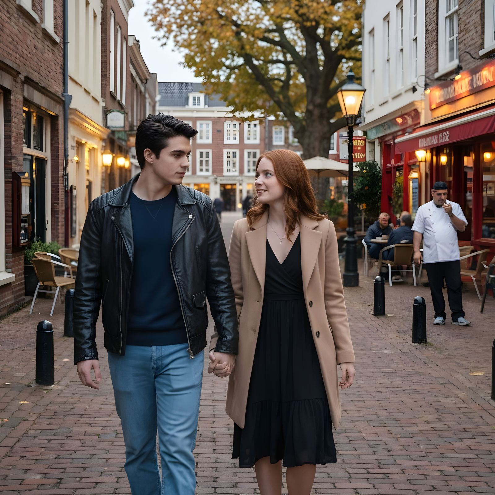 Autumn Evening: Young Love in a European Town