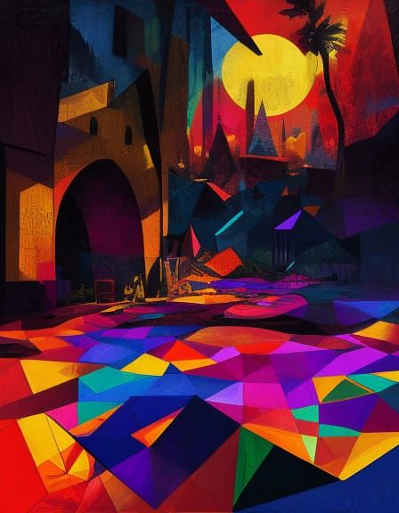 Boy Playing with Geometric Shapes in Klee Style