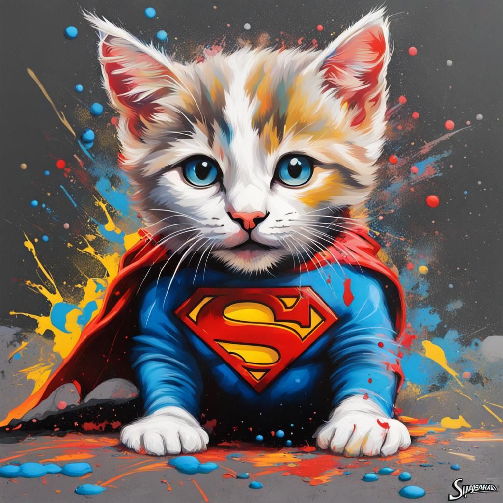 Superman Kitten in Graffiti Street Art