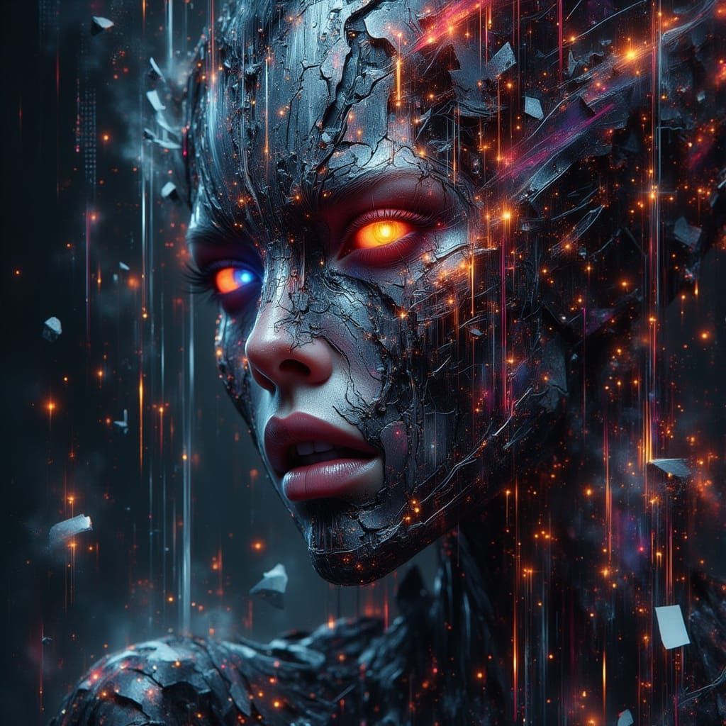 Glitch Art Cyborg Warrior Portrait