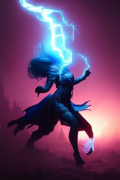 Hobgoblin Woman of Blue Lightning: Dark Fantasy Art