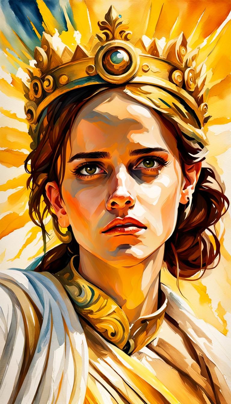 Goddess with Solar Crown in Watercolor and Oil