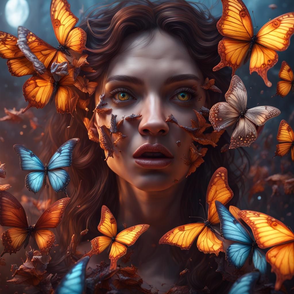 Surreal Butterfly Emergence: Detailed Matte Painting