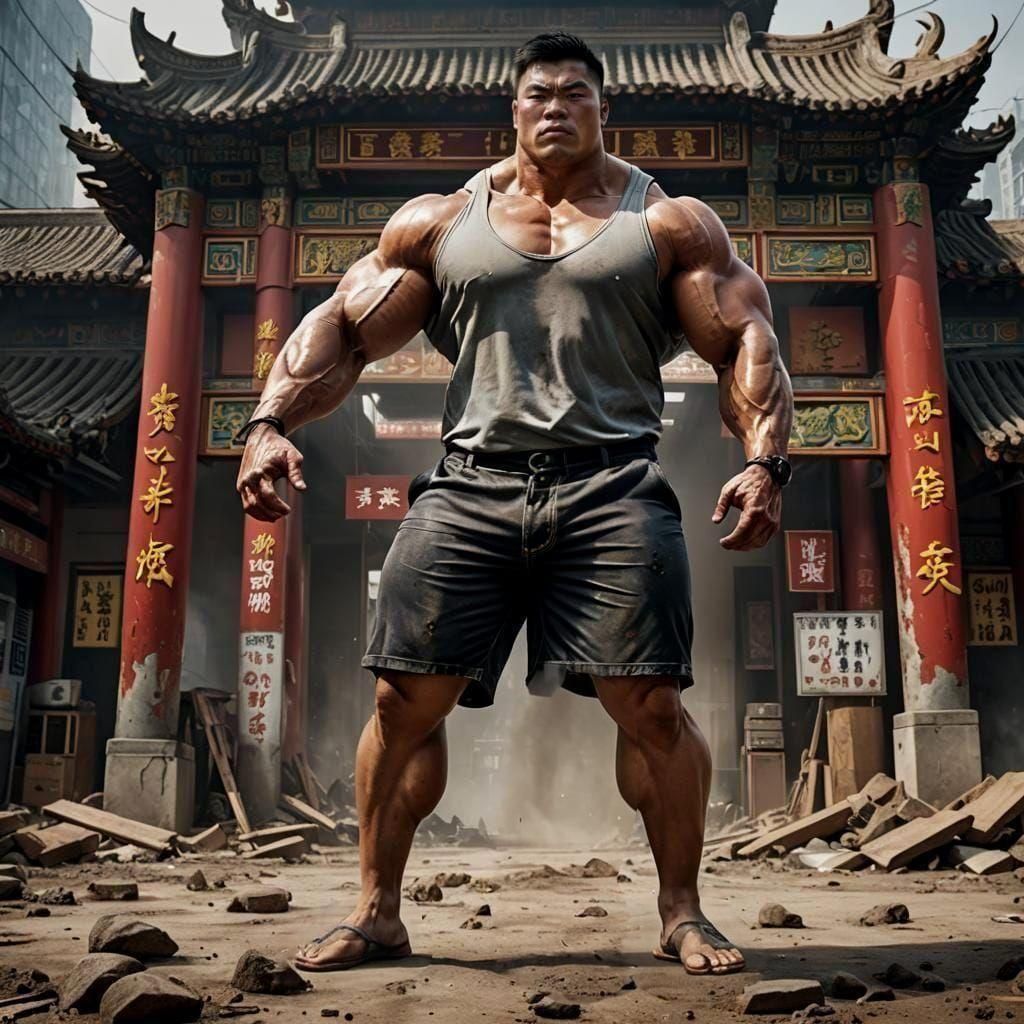 Colossal Bodybuilder Flexing in China