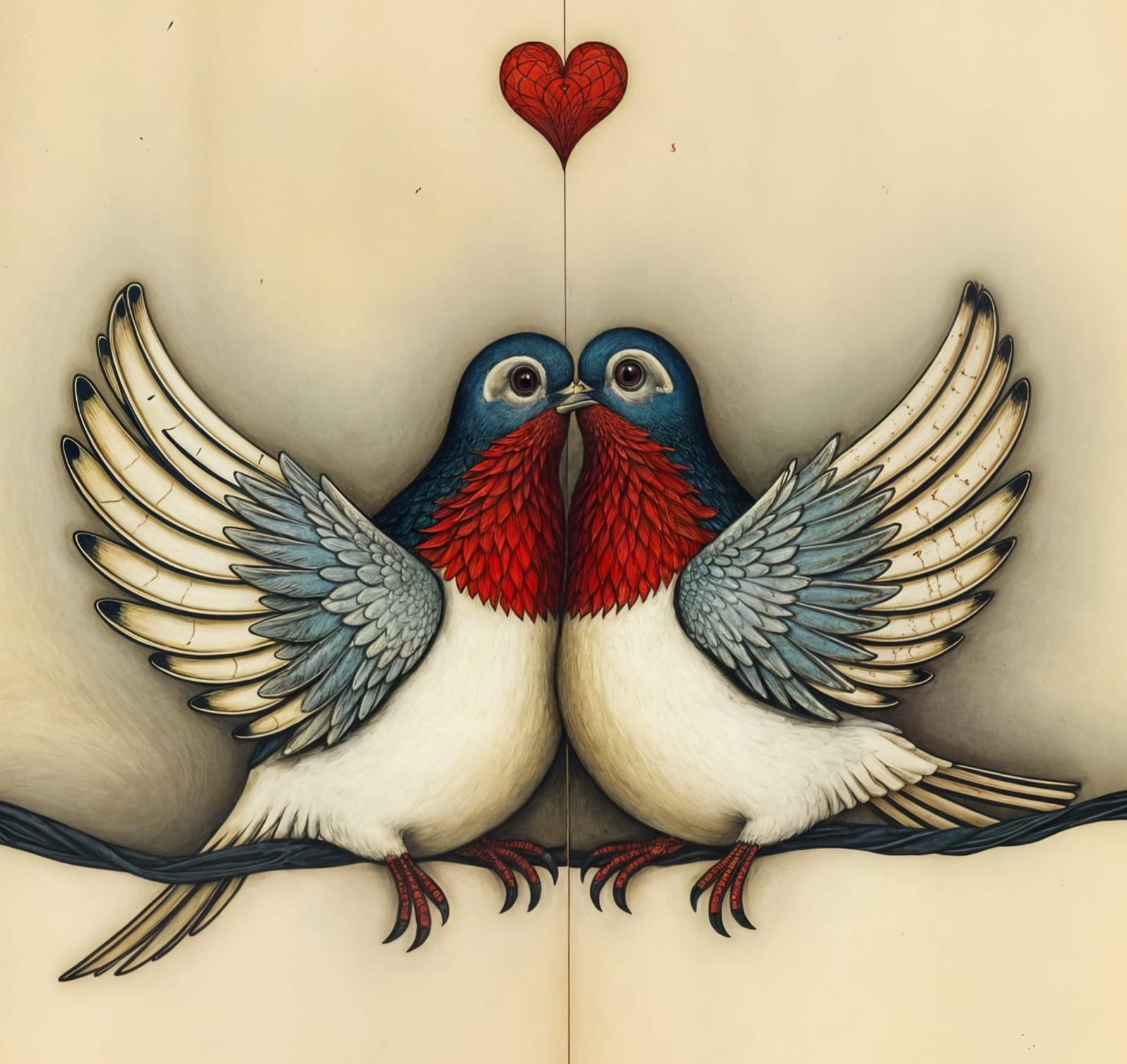 Surrealist Doves Defy Time with Kintsugi Love