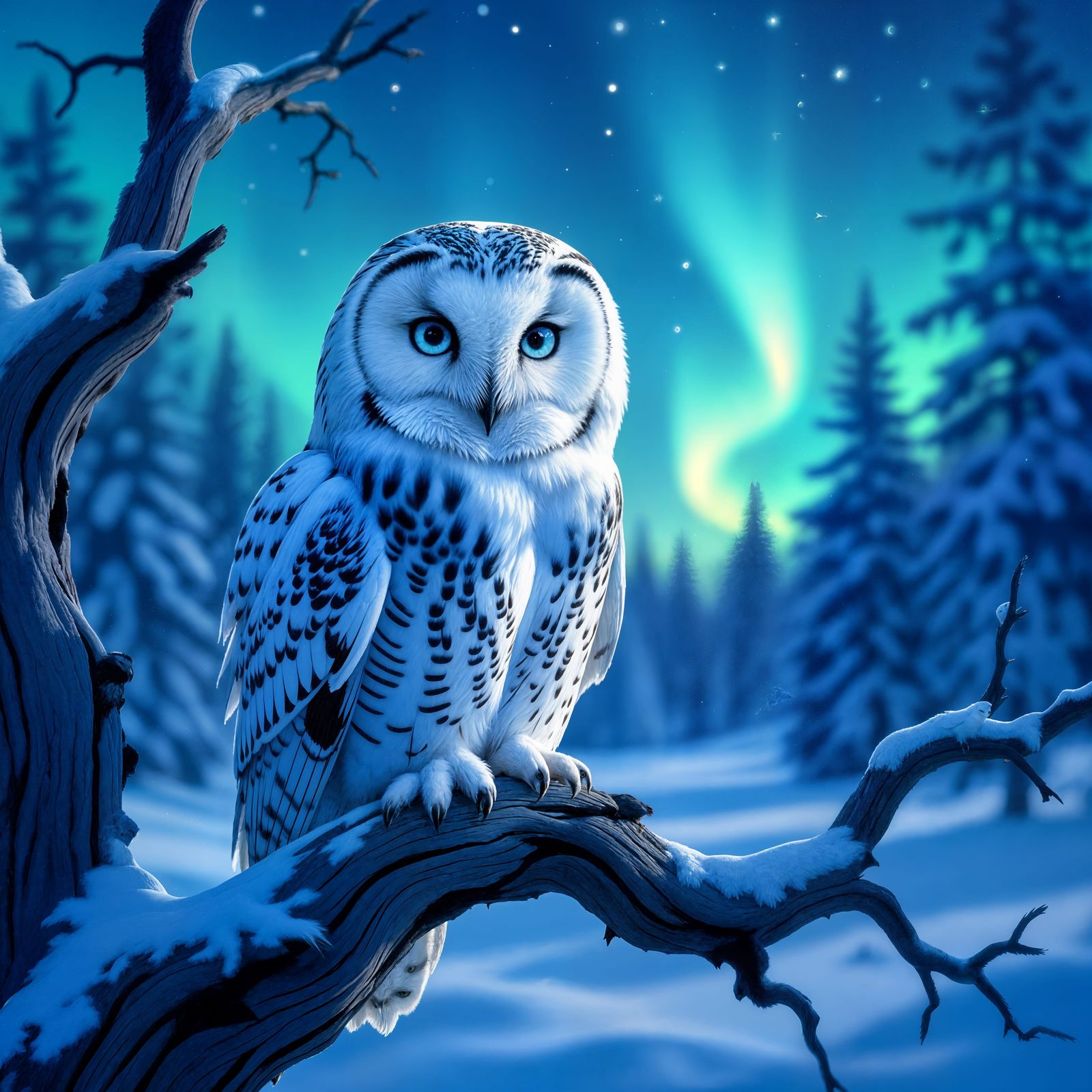 Majestic Snow Owl Under Aurora Borealis