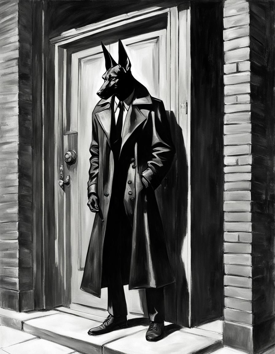 Anubis in Noir Portrait with Leather Trench Coat