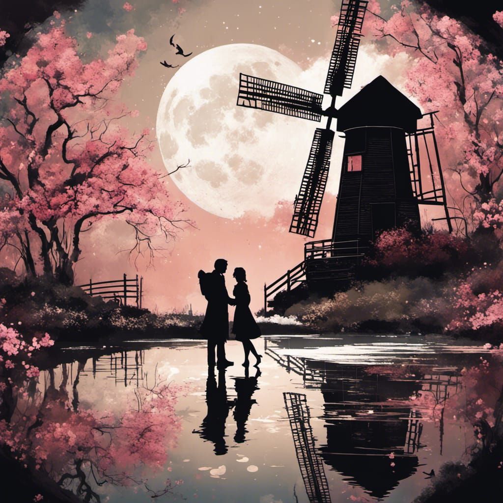 Man Proposes by Windmill Under Starry Sky