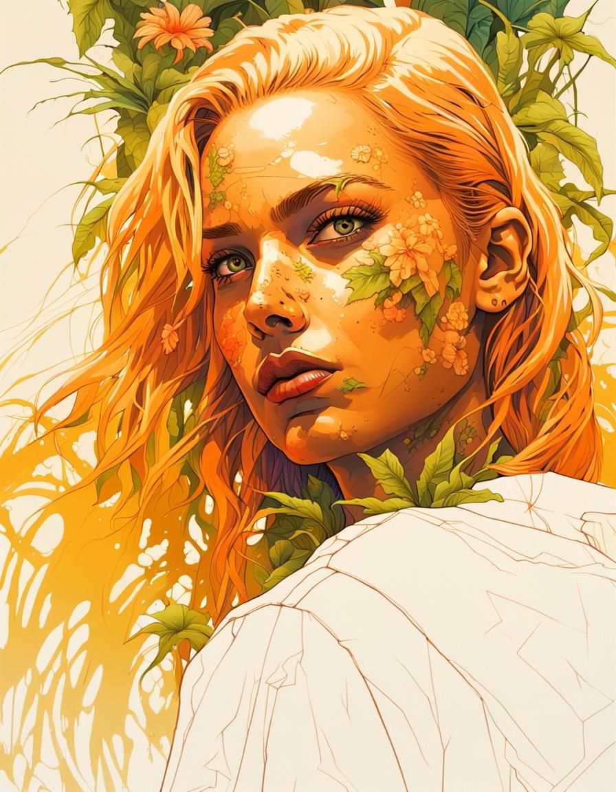 Blonde in Neon Jungle, Hyperrealistic Portrait