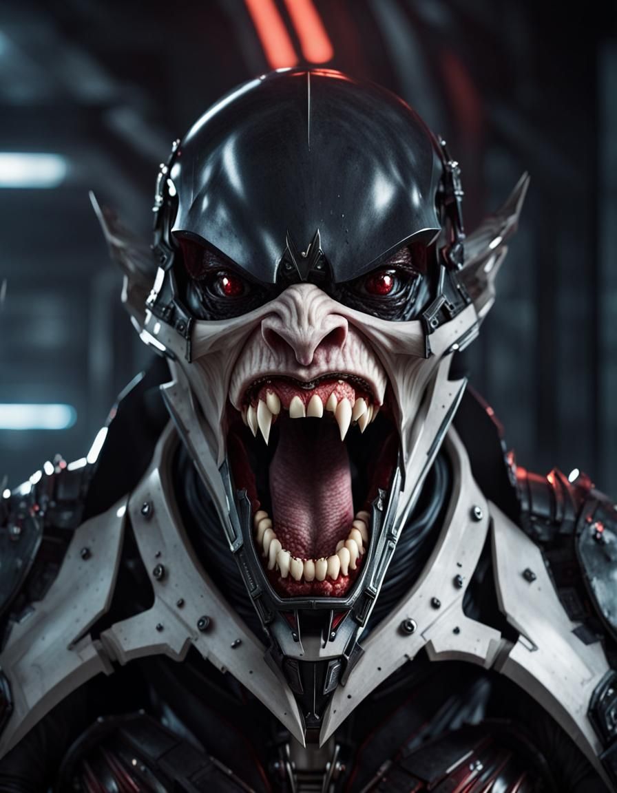 Sci-Fi Vampire in Futuristic Armor Digital Rendering