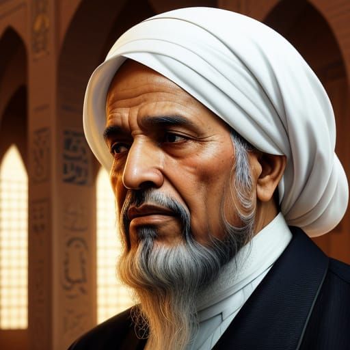 Muslim Elder Praying: Digital Painting with Islamic Art