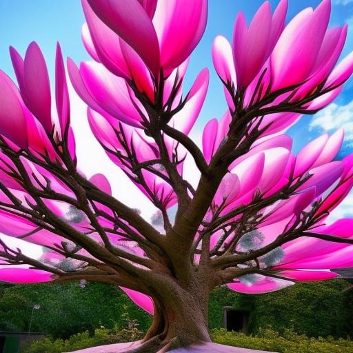 Surreal Fractal Magnolia Tree with Opalescent Details