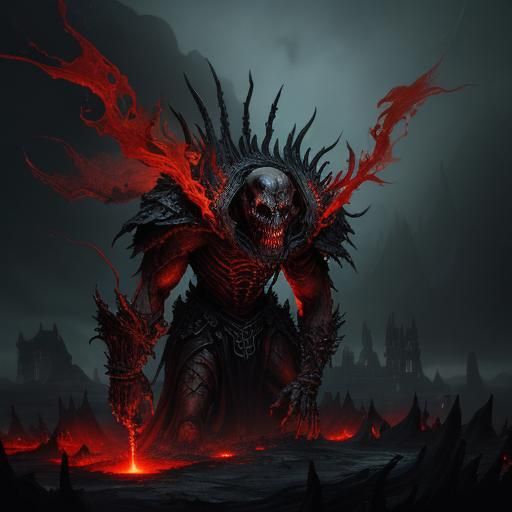 Terrifying Leather and Bone Monster in Dark Fantasy Oil Pain...