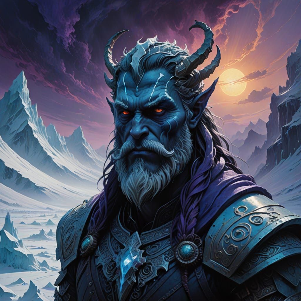 Majestic Frost Giant in Hyperrealistic Fantasy Landscape