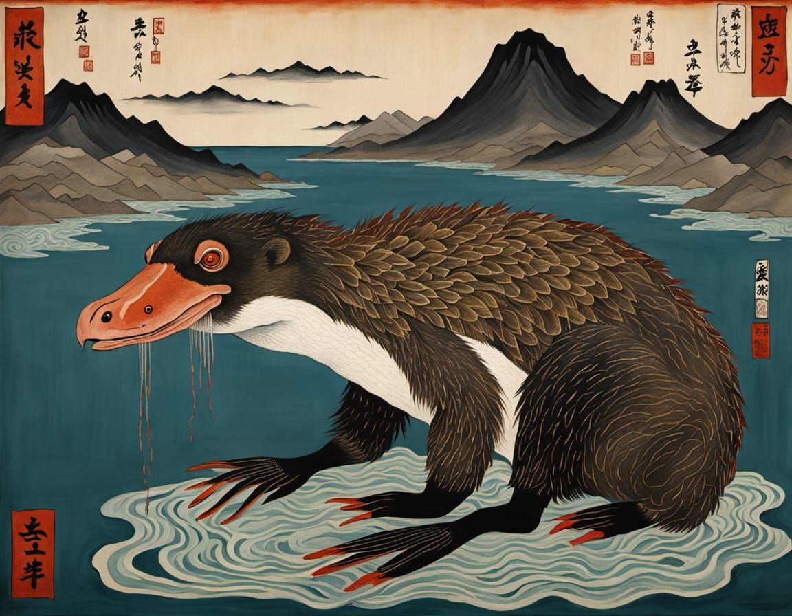 Surreal Hybrid Creature in Japanese Art Style