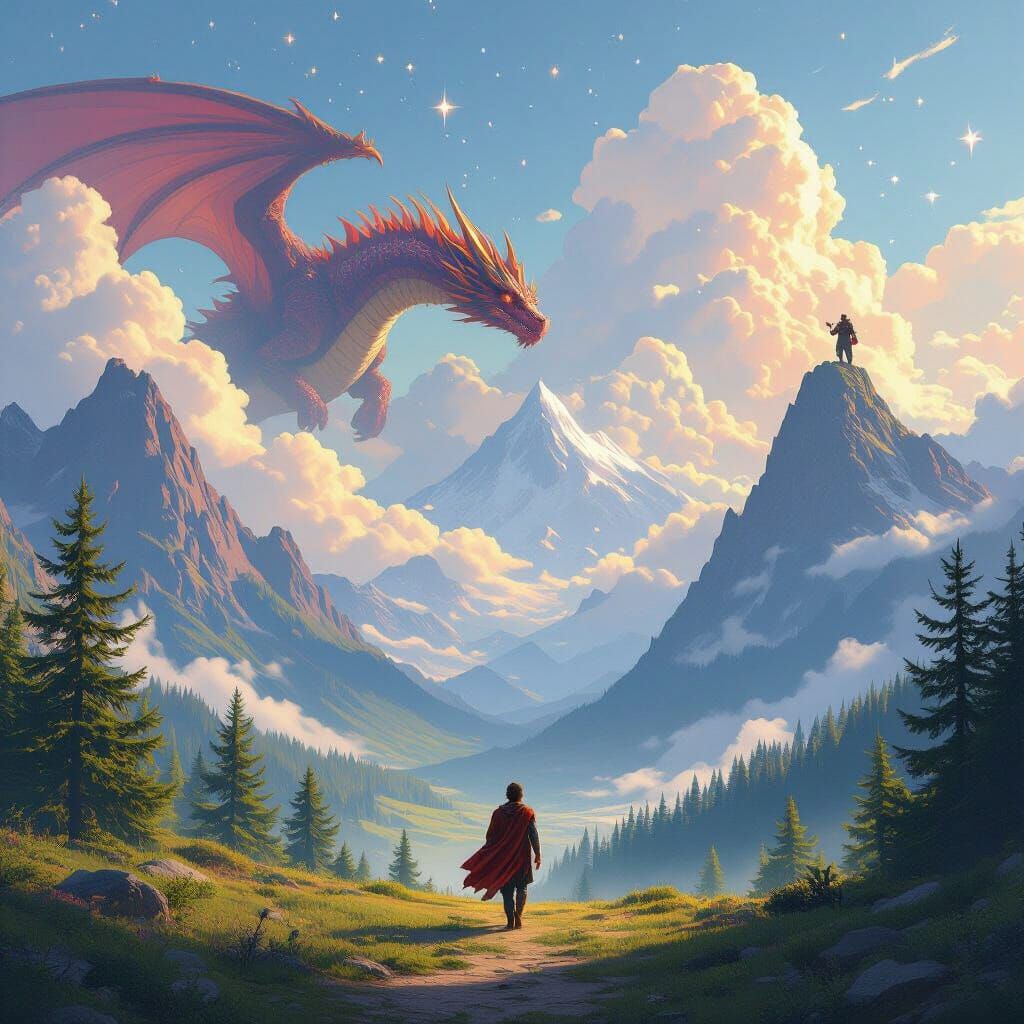 Hero Braves Serene Valley with Dragon and Giant