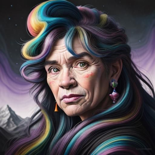 Giant Tail in Mountains: Vibrant Charcoal Drawing