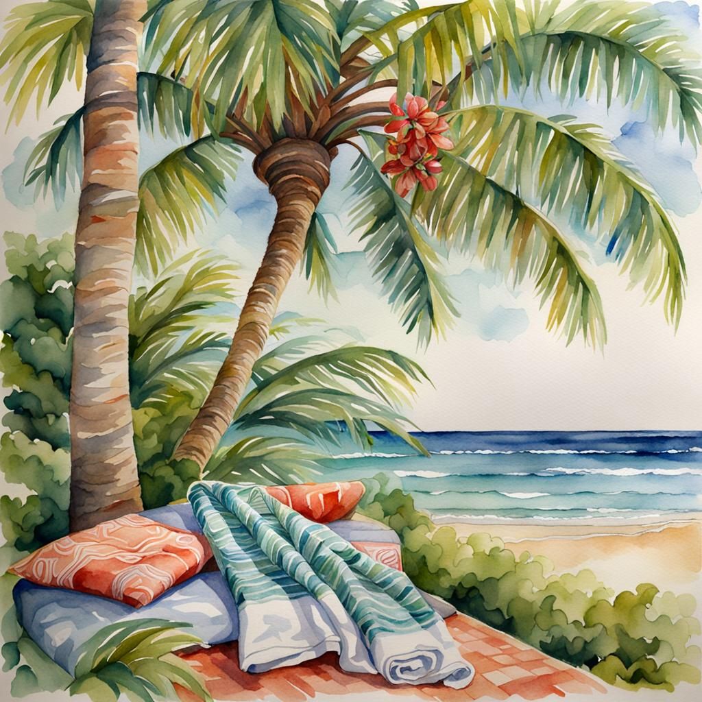 Watercolor Palm Tree Ocean Relaxation