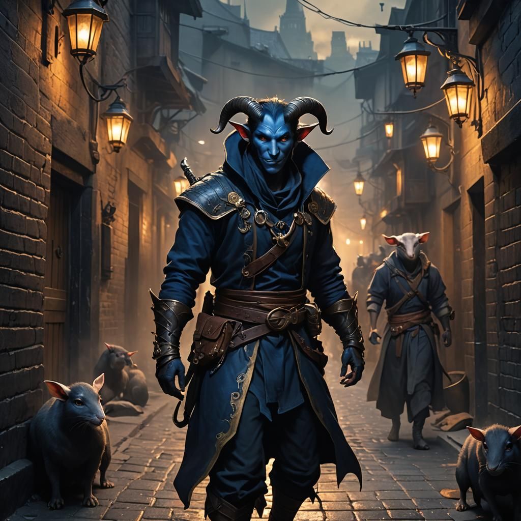 Tiefling Rogue in Moody Dark Fantasy Anime Art