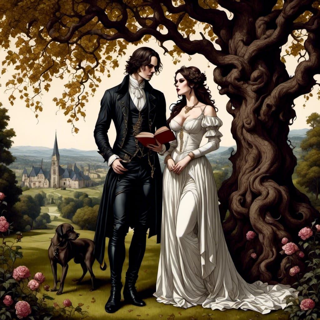 Renaissance Couple in Garden Romance, Old English Style