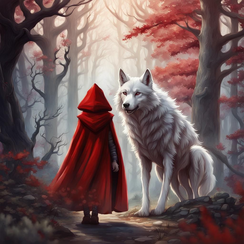 Little Red Riding Hood and White Wolf in Art Nouveau