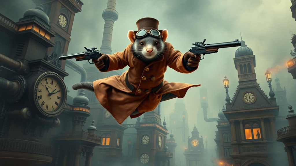 Steampunk Ferret Cowboy in Steam-Powered Metropolis