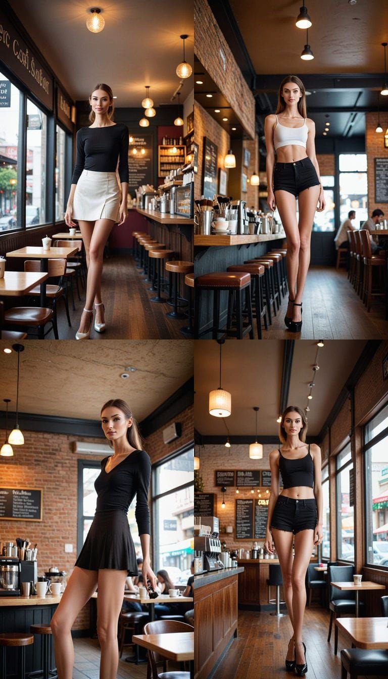 Tall Beauty Waiting Tables in a Coffee Shop