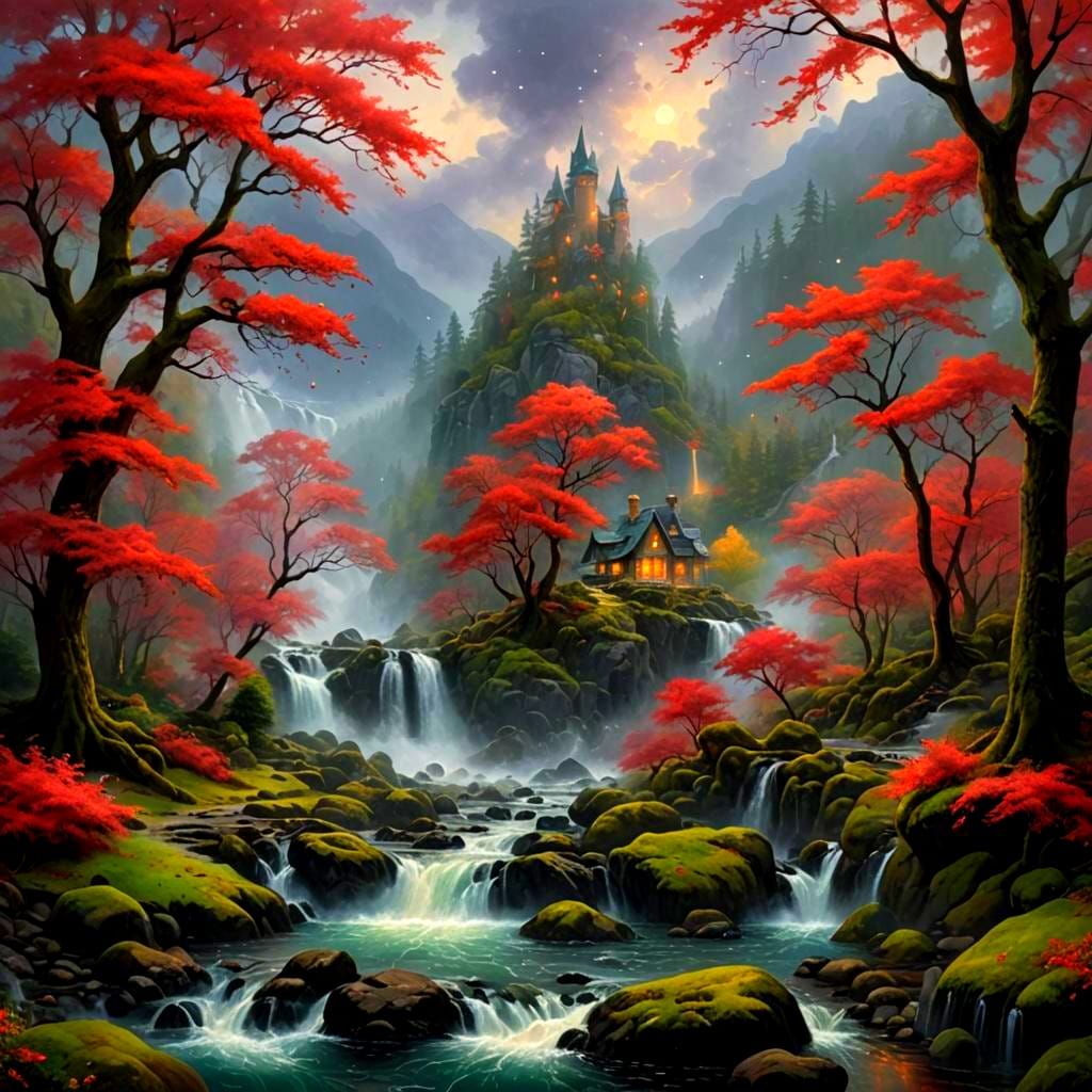 Rainy River Scene in Ethereal Fantasy Style