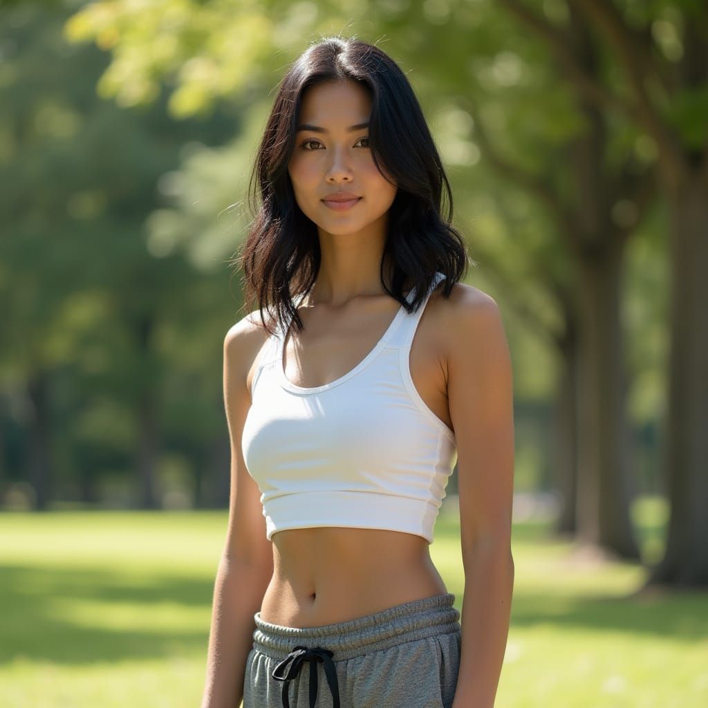 Photorealistic Portrait of an Athletic Woman in Park