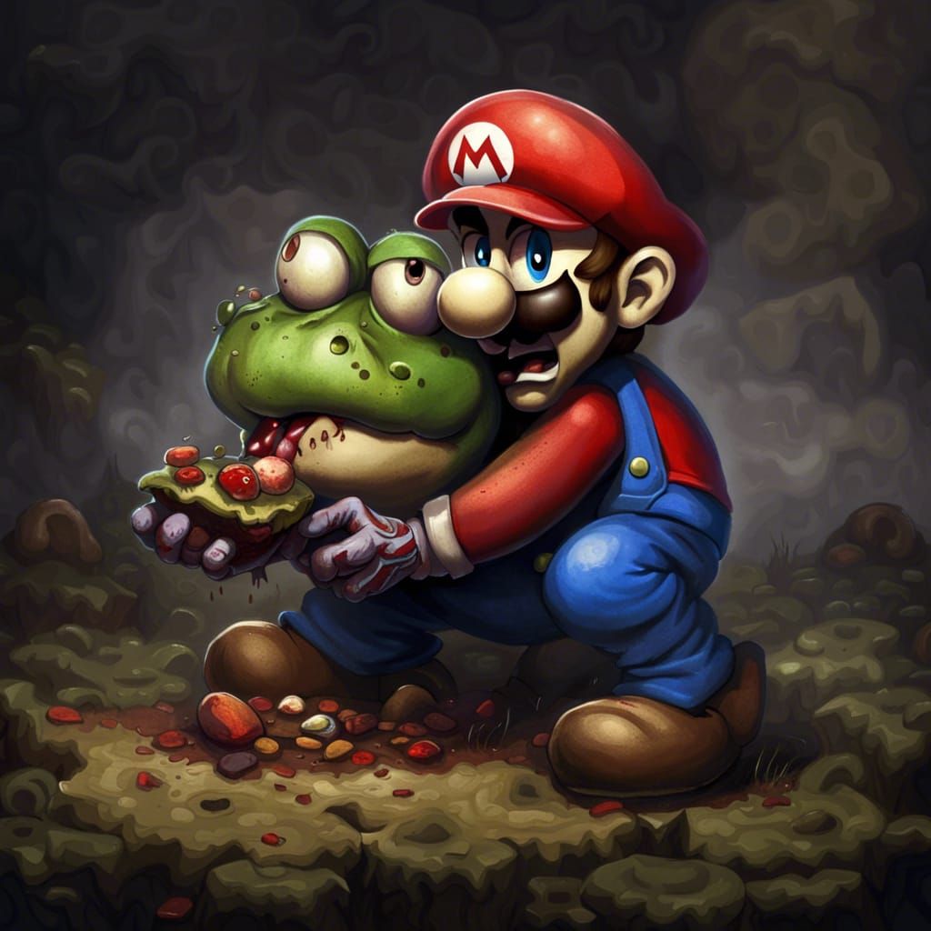 Zombie Mario Eating Toad in Sinister Style