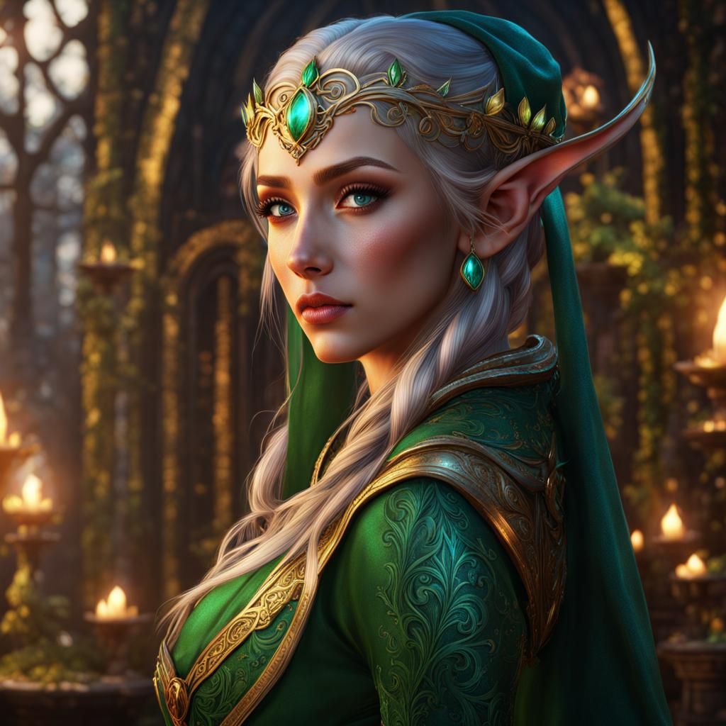 Beautiful Elf Portrait with Glittering Magic