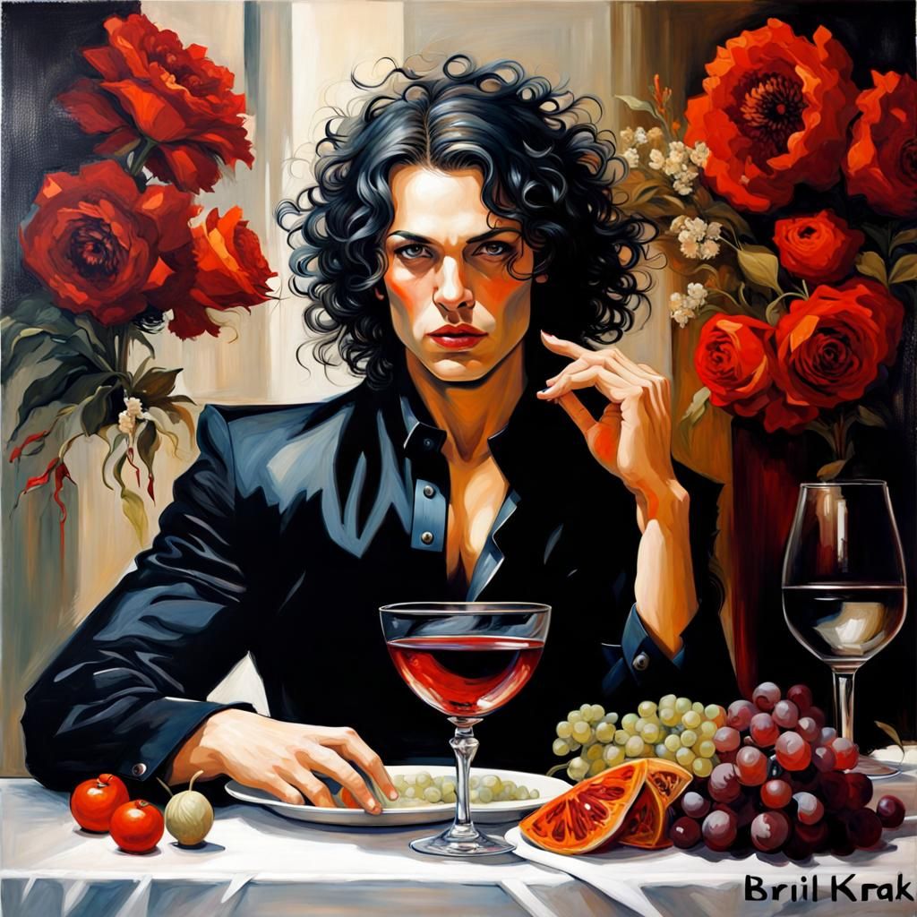 Romantic Lunch: Ville Valo in Oil Painting Style