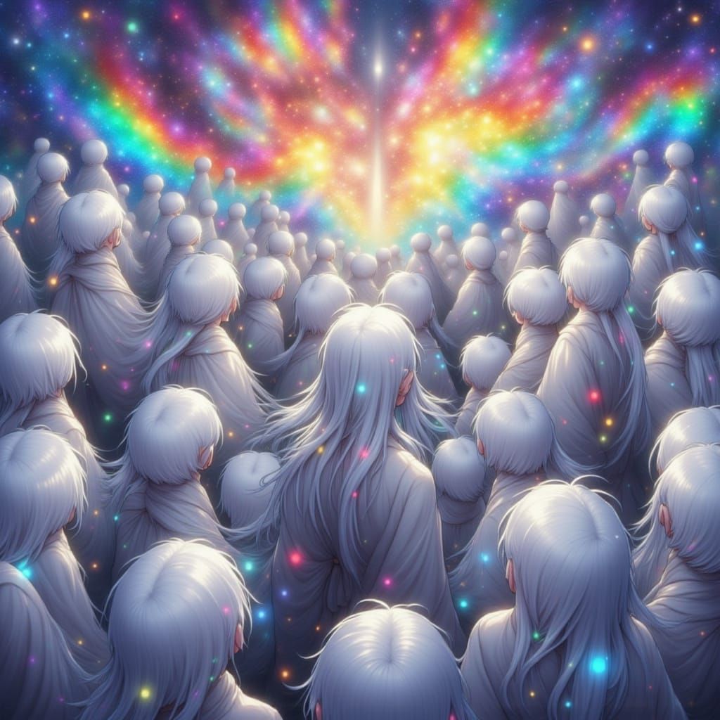 Mystical Woman Surrounded by Ghostly Faces