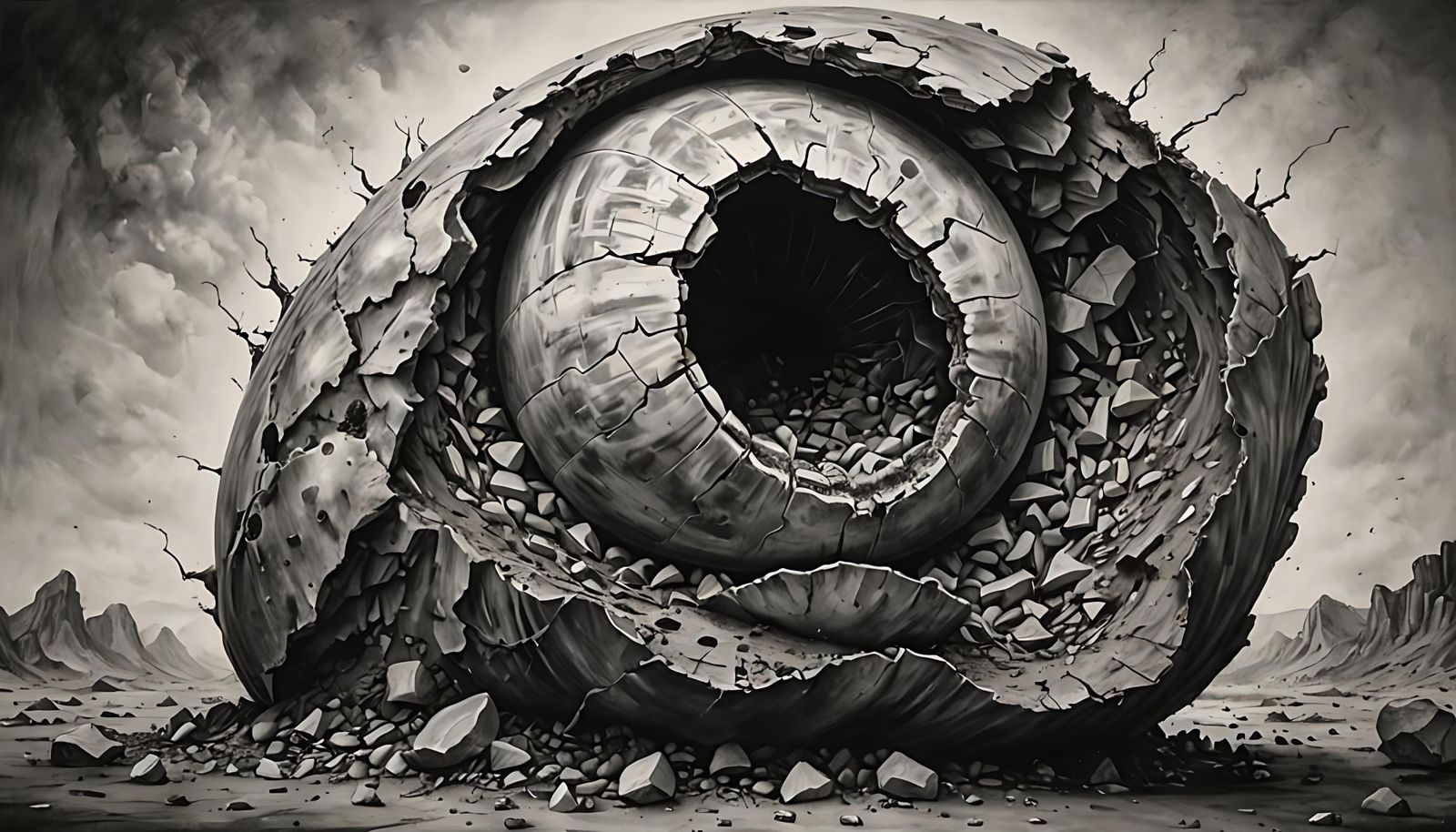 Fragile Earth: Detailed Charcoal Drawing of Planetary Destru...