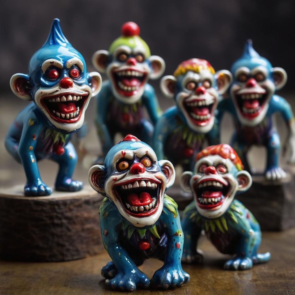 Enameled Glass Zombie Monkey Monster Clown Figurines