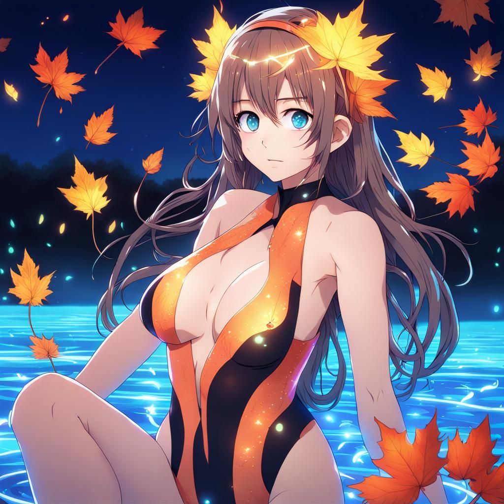 Anime Princess of Autumn with Bioluminescent Neon Light