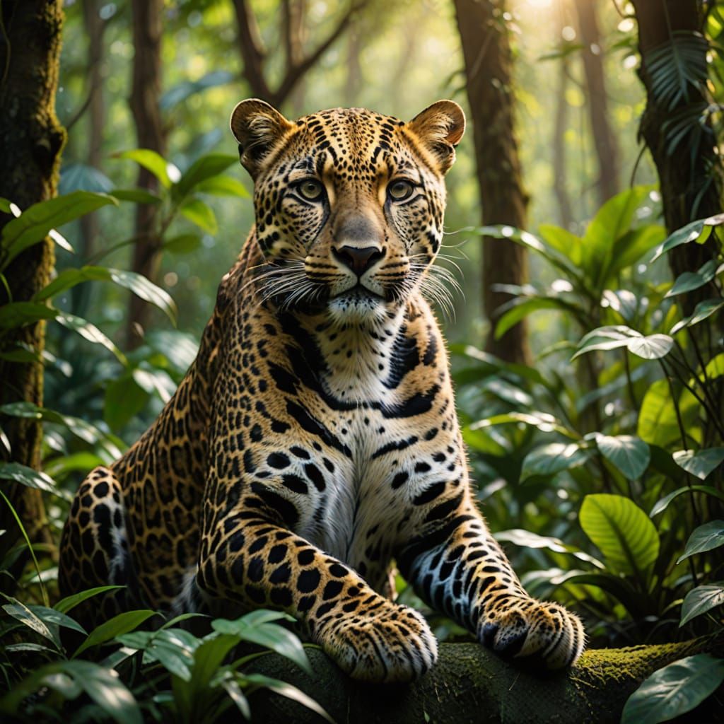 Realistic Jungle Wildlife Scene in Warm Natural Light