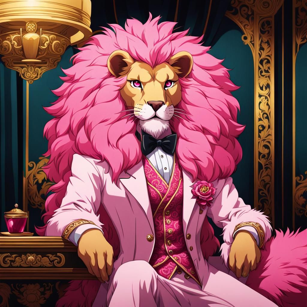 Pink Lion in Bordello: Anime-Style Anthropomorphic Art