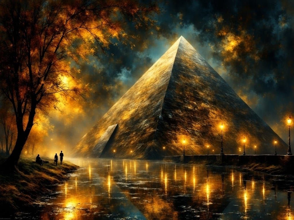 Glowing Pillars Illuminating the Pyramid