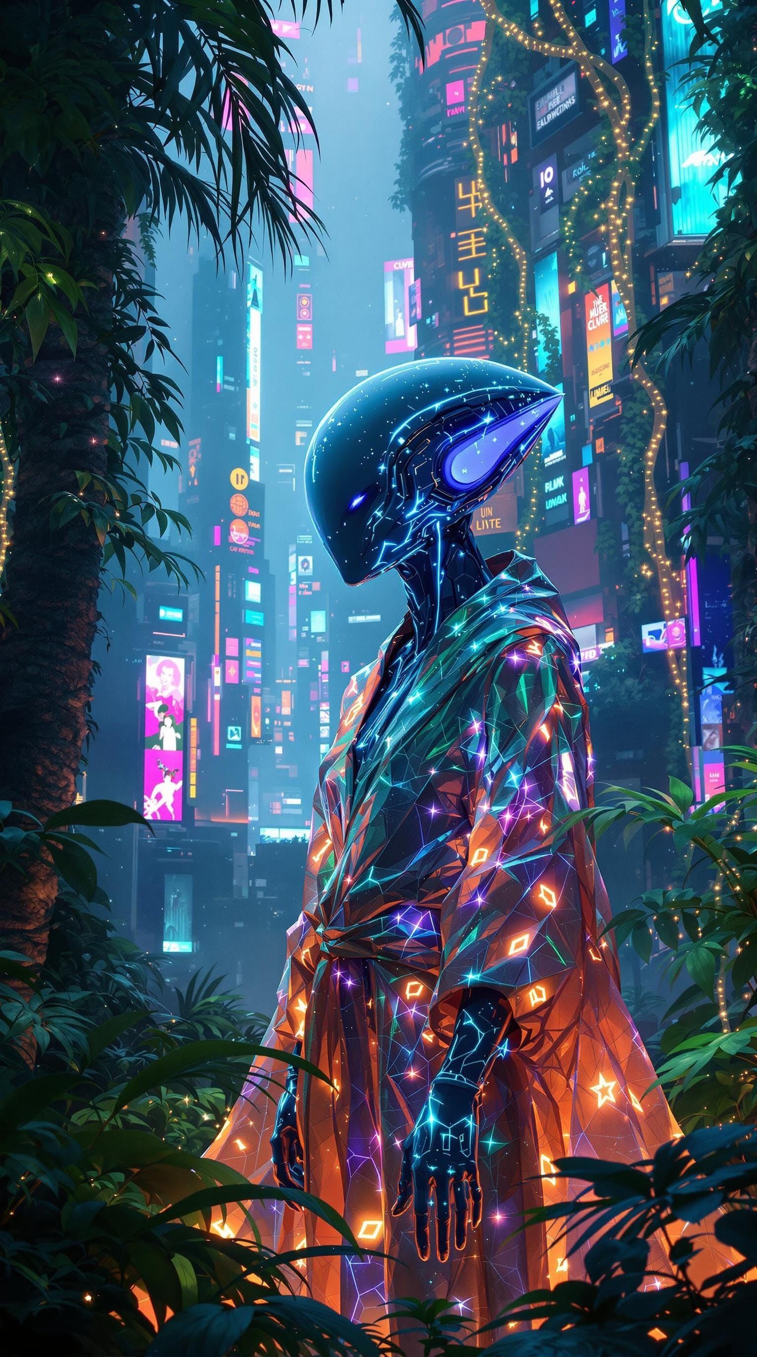 Ethereal Alien in Futuristic Jungle City