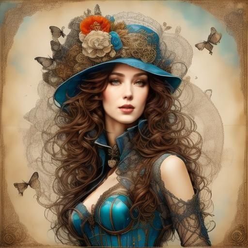 Steampunk Woman in Lace Corset Hyperrealistic Portrait