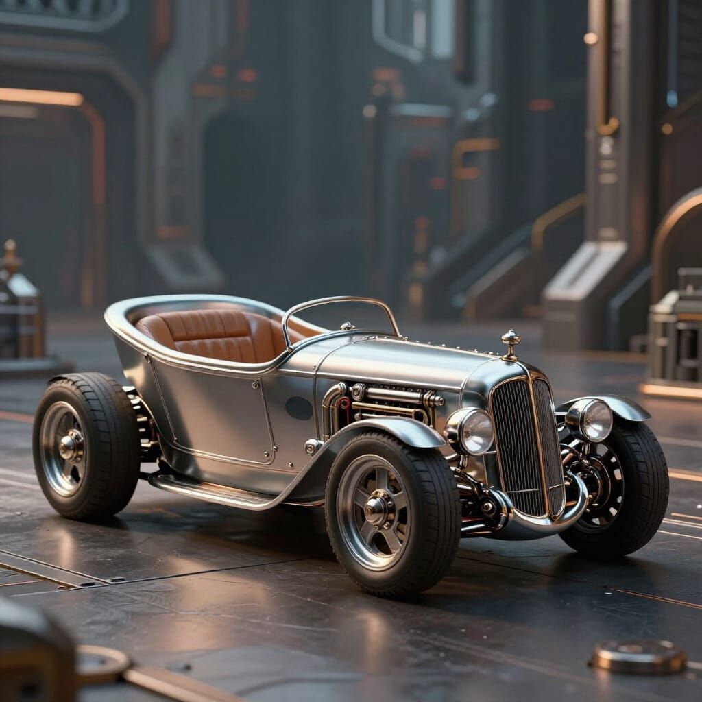 Futuristic Hot Rod Bathtub with Cinematic Sci-Fi Background