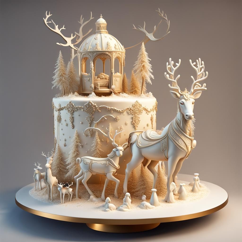 Intricate Cream Cake Sculpture of Santa's Nativity