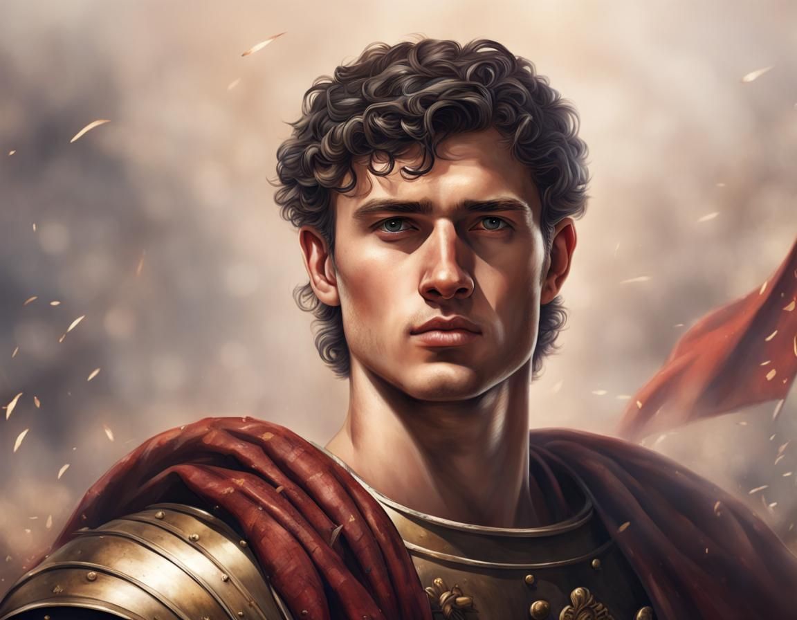 Young Roman General Portrait on Battlefield