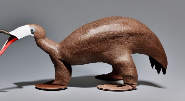 Papier-mâché Platypus Sculpture in Carmine, White, Ultramari...