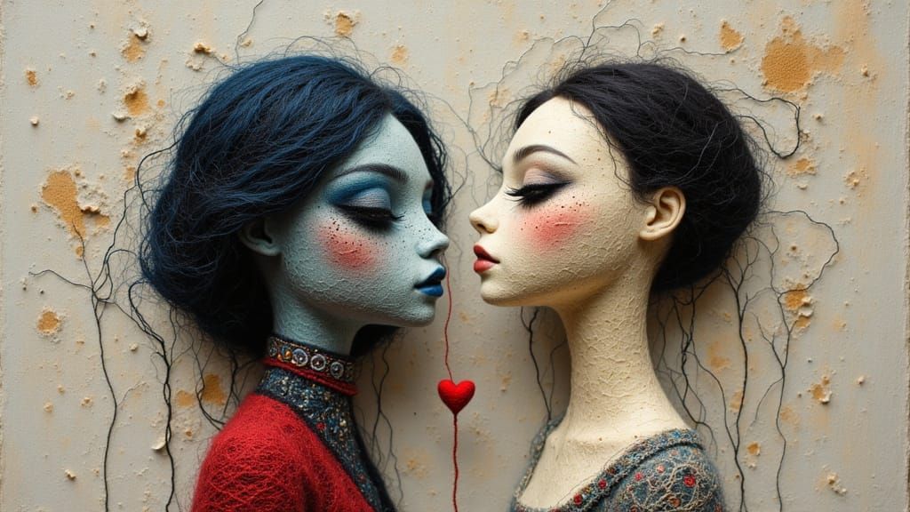 Felt Doll Torn Apart With Thread Heart