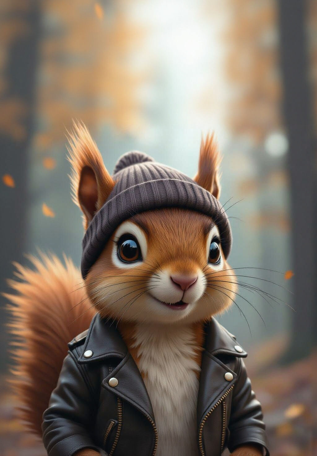 Brown Squirrel in Urban Clothes as Stylized Vector Art