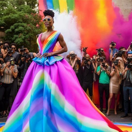 Billy Porter in Christian Siriano Rainbow Pride Ball gown po...